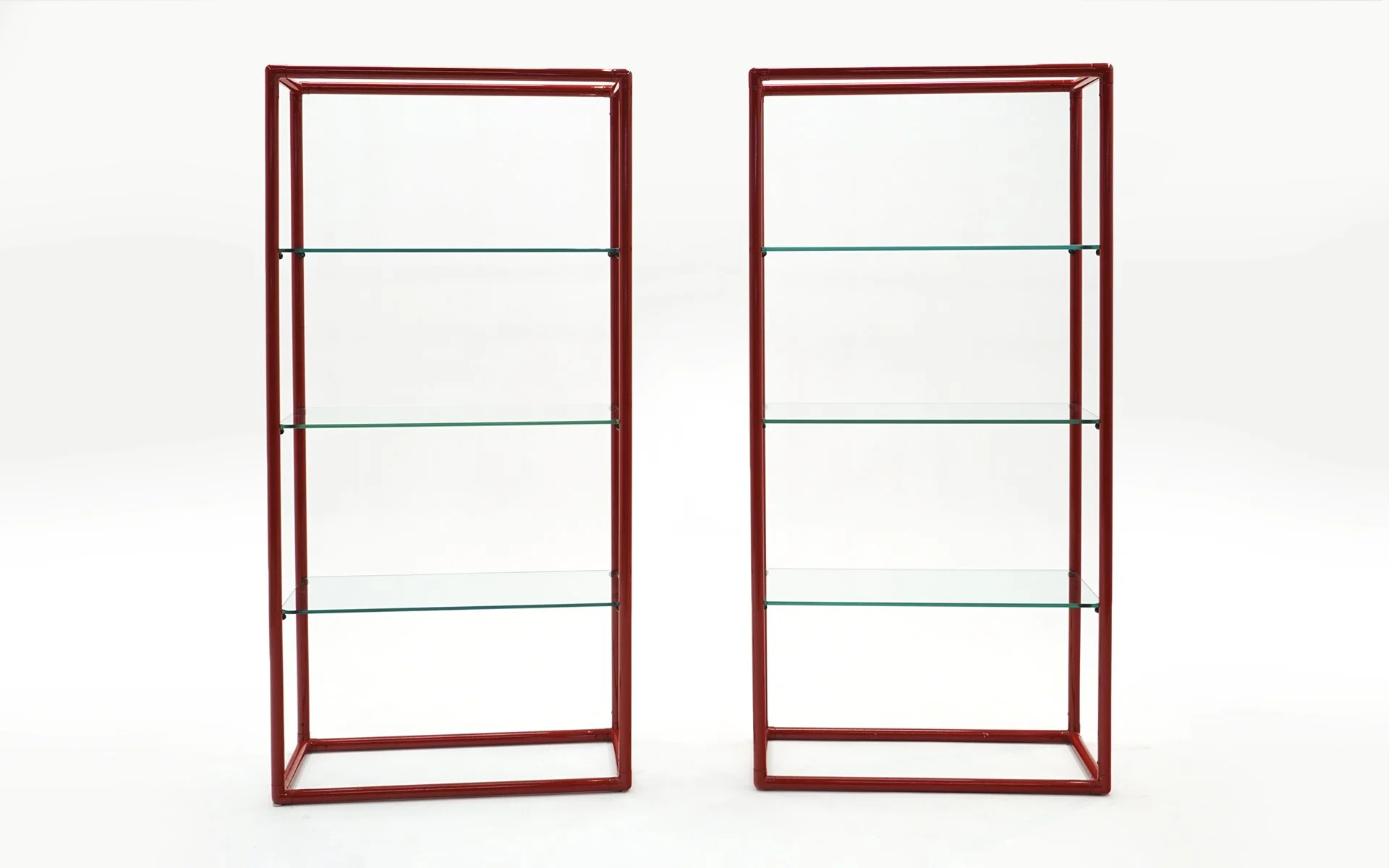 One Available. Display Shelf in Red Tubular Enameled Steel Frames